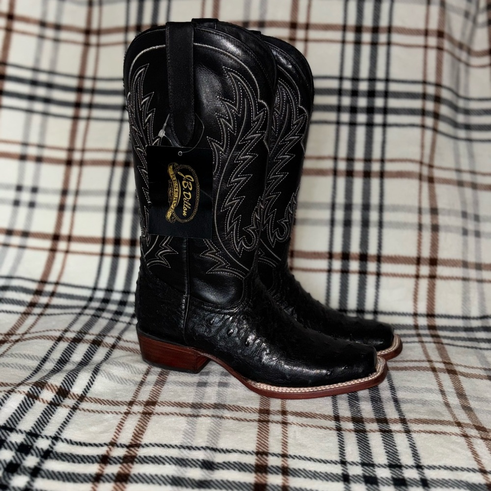 J.B Dillon Black Ostrich Leather Cowgirl Boots